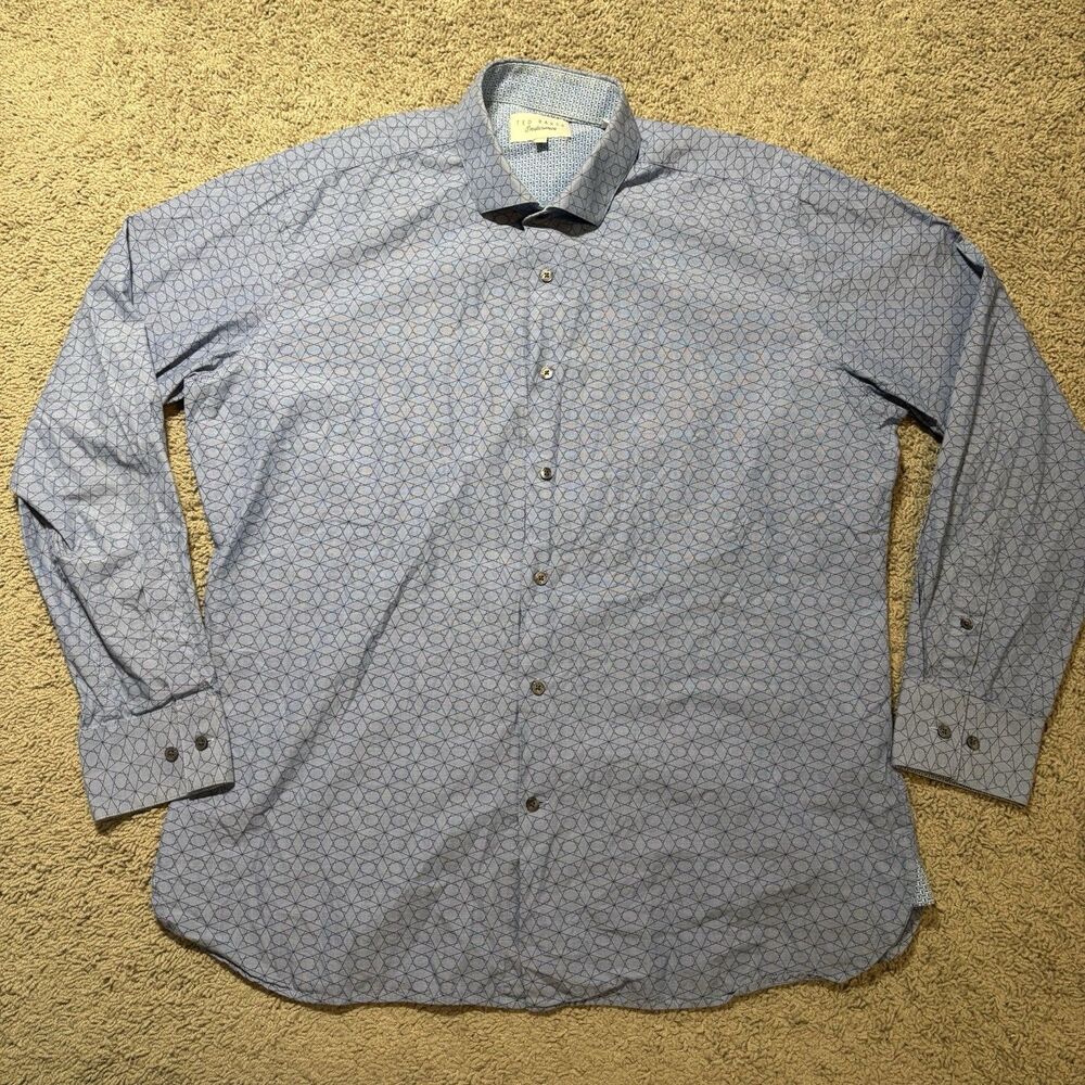 Ted Baker Endurance Dress Shirt Blue Button Down Men’s 16.5 34/35 Geometric